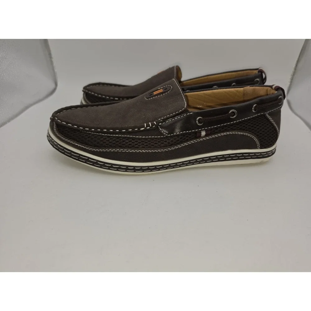 Brixton Dacio Men's Faux Leather Slip-On Boat Loafers in Dark Brown Size 9